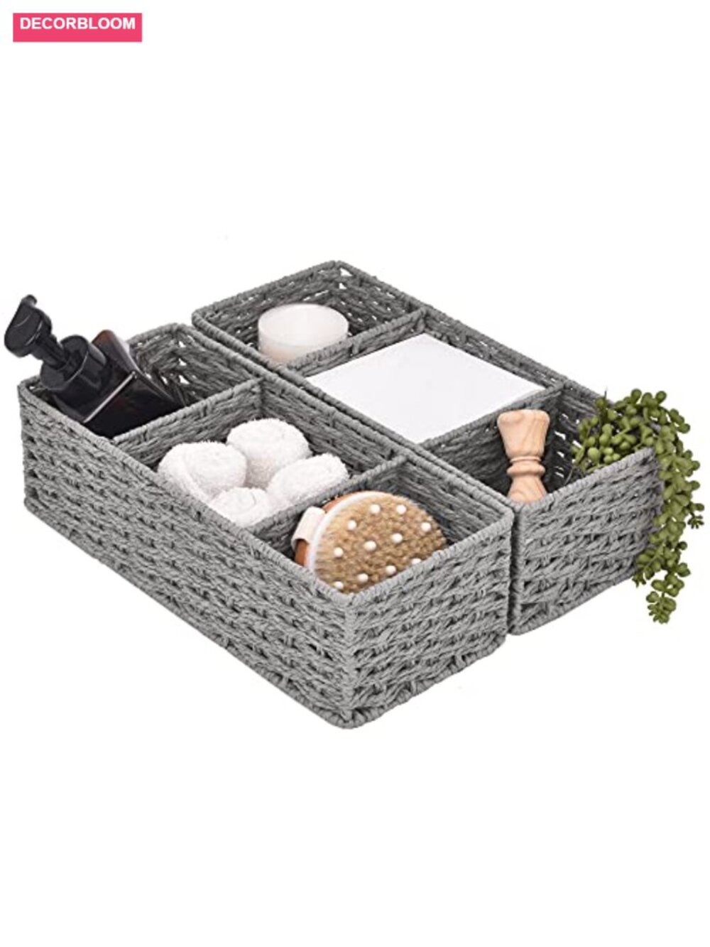 Paper Rope Woven Toilet Paper Basket with 3 Dividers